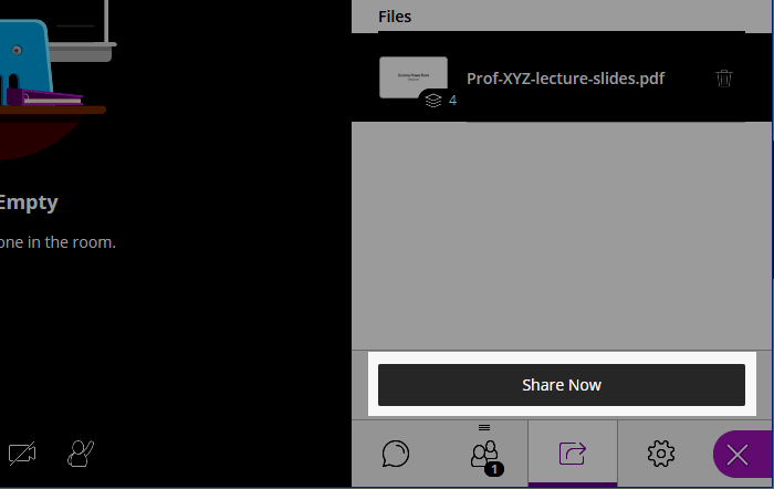 screenshot of collaborate showing location of share now button