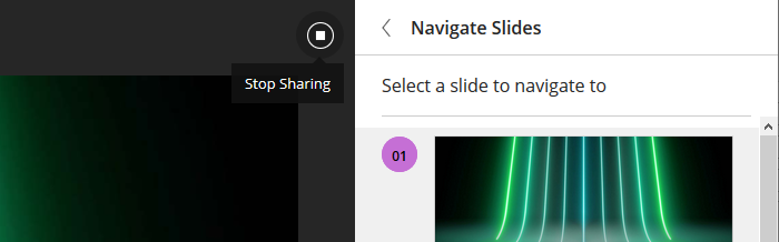 screenshot of collaborate showing location of stop sharing button