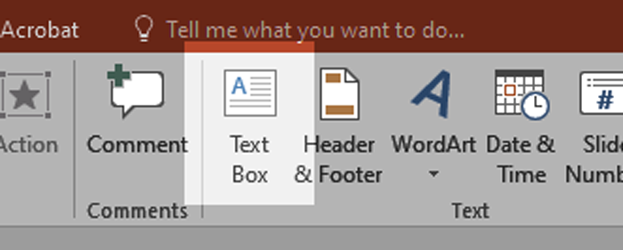 screenshot of the ribbon in PowerPoint 2016 with an area highlighted.