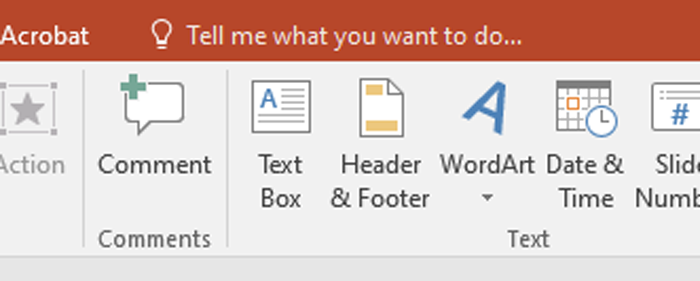 screenshot of the ribbon in PowerPoint 2016