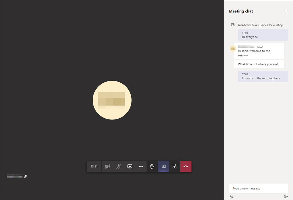 Screenshot of a Teams meeting in a web browser